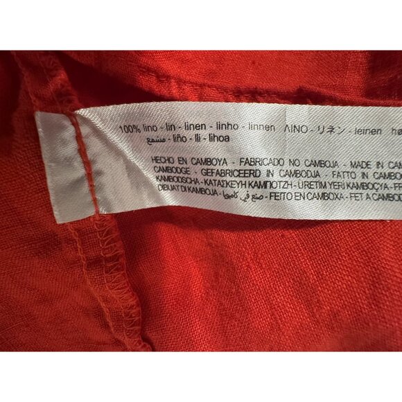 Zara Linen Red Mini Linen Puff Sleeve Dress Medium Button Stretch Waist Party - Picture 10 of 12